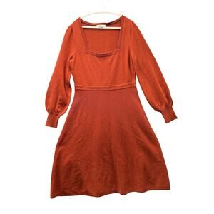 Boden Rust Orange Ribbed Knit Scoop Neck Midi Dress Womens US 12R